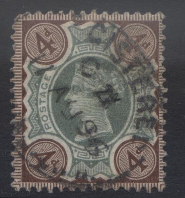 Great Britain -Scott 116 - QV Head -1887- FU- Wmk 30 - Brown Green 4p Stamp