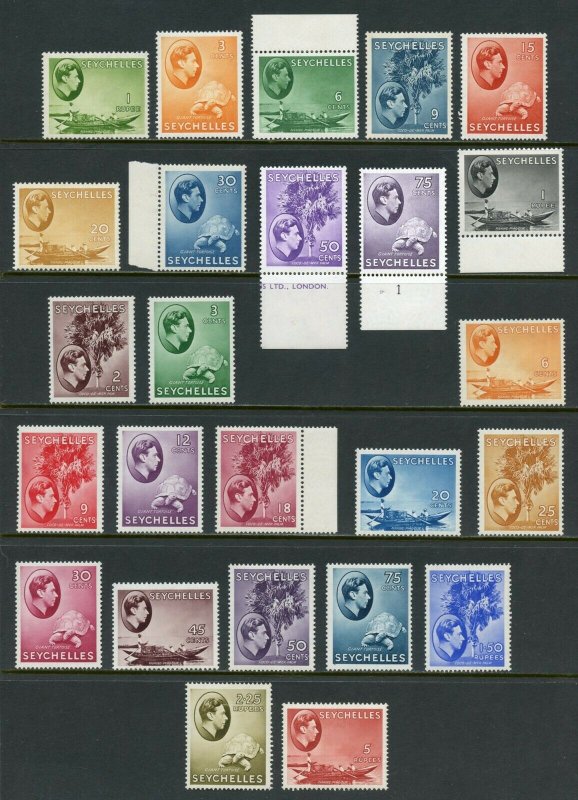 SEYCHELLES 1938/45 GEO VI SCOTT#125/45a 25 VALUES SG139/49 MINT HINGED