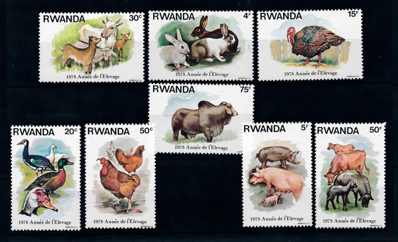 [78324] Rwanda 1978 Pets Domestic Animals Goat Rabbit Chicken Cow Pigs  MNH