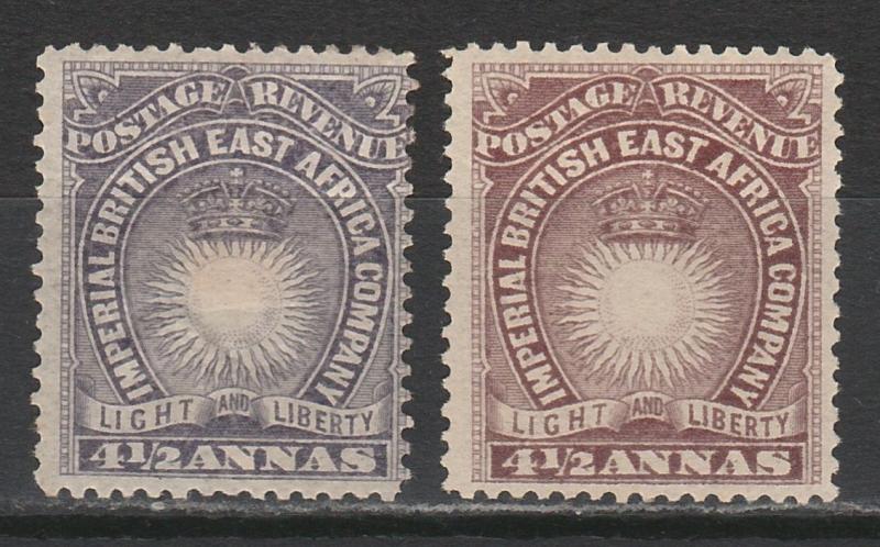 BRITISH EAST AFRICA 1890 LIGHT AND LIBERTY 41/2A BOTH SHADES