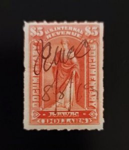 1898 $5 U.S. Internal Revenue, Documentary, Commerce, Orange Red, R175