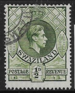 SWAZILAND SG28b 1950 d BRONZE-GREEN p13x14 USED