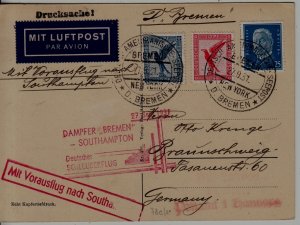Germany Catapult card 27.9.31 Bremen-Southampton