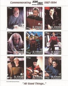 St Vincent 1994 Star Trek All Good Things 9 Stamp Sheet Scott #2117 19J-055