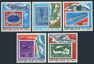 Mali C343-C347, MNH. Michel 666-670. History of Aviation, 1978. Stamp on Stamp.