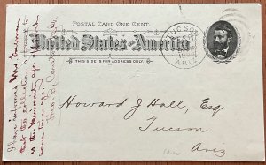 US #UX10 Used Postal Card Tucson Arizona Territory 2/19?/1894 NEW DATE? L37