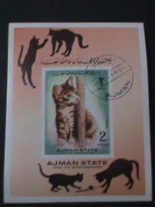 ​AJMAN-AIRMAIL  -LOVELY CATS- CTO IMPERF S/S FANCY CANCEL-VERY FINE