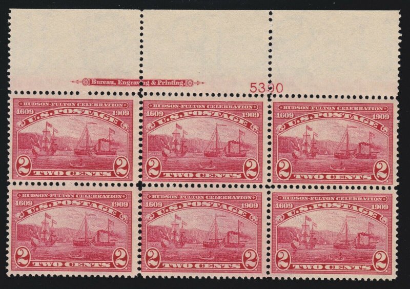 US 372 2c Hudson-Fulton Mint Top Plate #5390 Block of 6 VF OG NH SCV $425