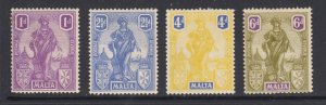 Malta Sc 101, 104, 107, 108 MLH. 1922-24 Allegory, 4 diff from set, fresh, F-VF