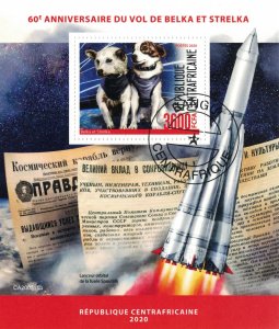 CENTRAL AFRICA 2020 - Space,  animals, Belka & Strelka / minisheet