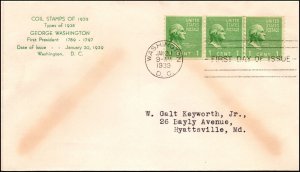 Scott 839 1 Cent Washington Keyworth FDC Typed Address Planty 839-46