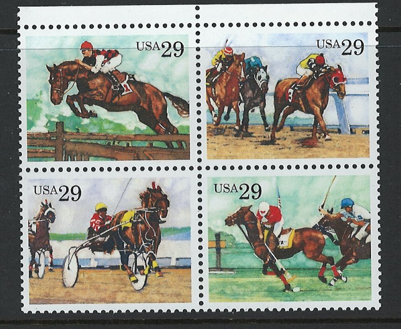 US Scott 2759a MNH! Bloock of 4! Horse Racing!