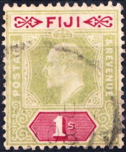 1903 FIJI KEVII 1/- GREEN & CARMINE (SG # 112) FINE USED