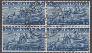 New Zealand # 328, Shipping Wool, Used Block of 4, nice cancel