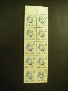 Scott 2182a, 25c Jack London, Pane of 10, #1, MNH Booklet, Great Americans Beaut