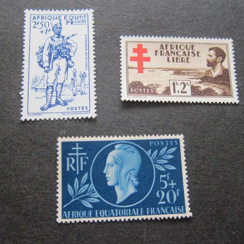 French Equatorial Africa 1941 Sc B8c,B9,B38 MH