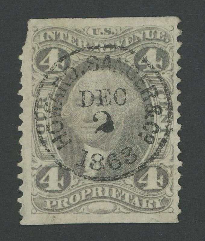 USA R22b - 4 cent Proprietary Part Perf Revenue - Fine Used - dated hand stamp