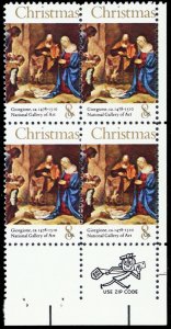 1444, Mint NH 8¢ Christmas Gold Color Shift ERROR Zip Block - Stuart Katz