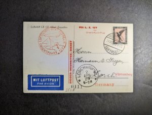 1929 Germany Airmail LZ 127 Graf Zeppelin Cover Friedrichshafen to Lorch Wurt