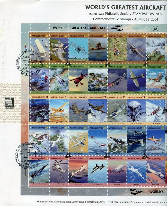 MARSHALL ISLANDS 2004 WORLD'S GREATEST AIRCRAFT  FIRST DAY CANCEL ON SHOW CARD 