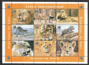 NIGER 1998 BIG CATS Lions TIGER and Leopards Sheet Sc 1004 MNH