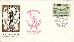 Philippines FDC 1954 - 2nd Asian Games - 18c Stamp - Single - F43606