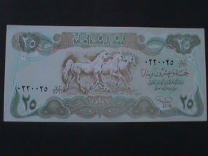 ​IRAQ-CENTRAL BANK OF IRAQ-25 DINARS-UN CIRCULATED-SMALL HORSES BANK NOTE-#1