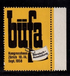 Swiss Advertising Stamp - Zürich 1958 BÜFA Office Supply Exhibition - MNH