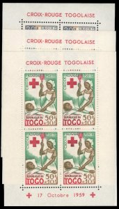 Togo #B12a-B14a Cat$15, 1959 Red Cross, set of three souvenir sheets, never h...