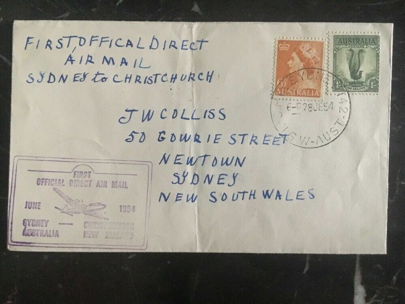 1954 Australia to New Zealand First Official Direct Airmail Cover FFC