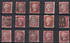 Great Britain Queen Victoria 	1858/79 Sg43/4 1d Red Plates Used S/F x15