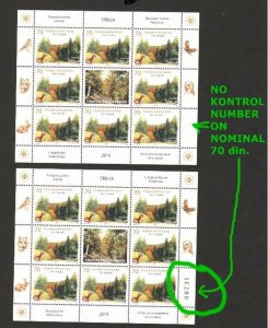 SERBIA-MNH- S/S-ERROR,WITHOUT CONTROL NUMBER ON NOMINAL 70 din-BIRDS-NATURE-2015