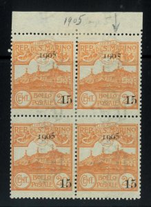 P2971 B - SAN MARINO YVERT 46 A , IN BLOCK OF FOUR WITH 3 NORMAL ONES, MNH-