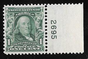 300 1 cent 1902-3 Franklin Issue Stamp mint OG NH EGRADED SUPERB 98 XXF