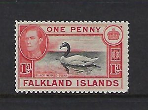 FALKLAND IS. SCOTT #85 1936-46 GEORGE VI 1P (RED/BLACK) - MINT LIGHT  HINGED