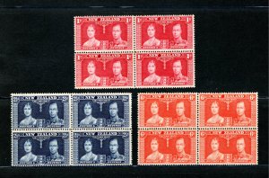 New Zealand #223-225 Blocks, Coronation, Mint (NH)  VF  CV $15.00  ...  4330922