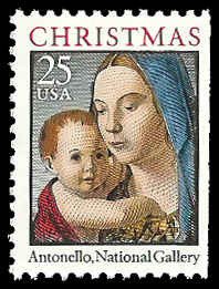 PCBstamps   US #2514a Bk Sgl 25c Madonna & Child, MNH, (3)