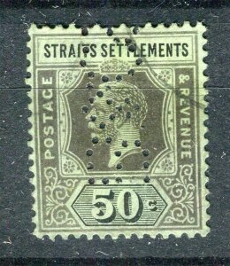 STRAITS SETTLEMENTS; 1920s early GV issue used 50c. value + PERFIN