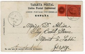 Lagos 1906 Forcados cancel on postcard to JERSEY