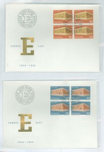 Switzerland 500-1 Europa set of 2/blocks of 4  on 2 unaddressed FDCs with different cachets