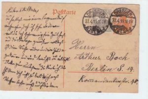 Germany Dresden 1919 to Berlin   postal stationary stamps card R21322
