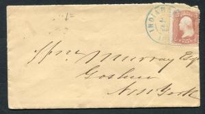 1860's (1865?) INDIANAPOLIS, INDIANA TO GOSHEN, NEW YORK - BLUE INK POSTMARK