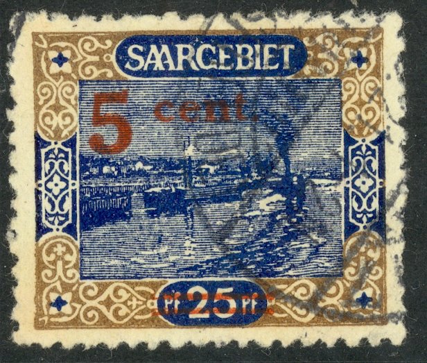 SAAR 1921 5c on 25pf SAAR RIVER TRAFFIC Pictorial Sc 86 VFU