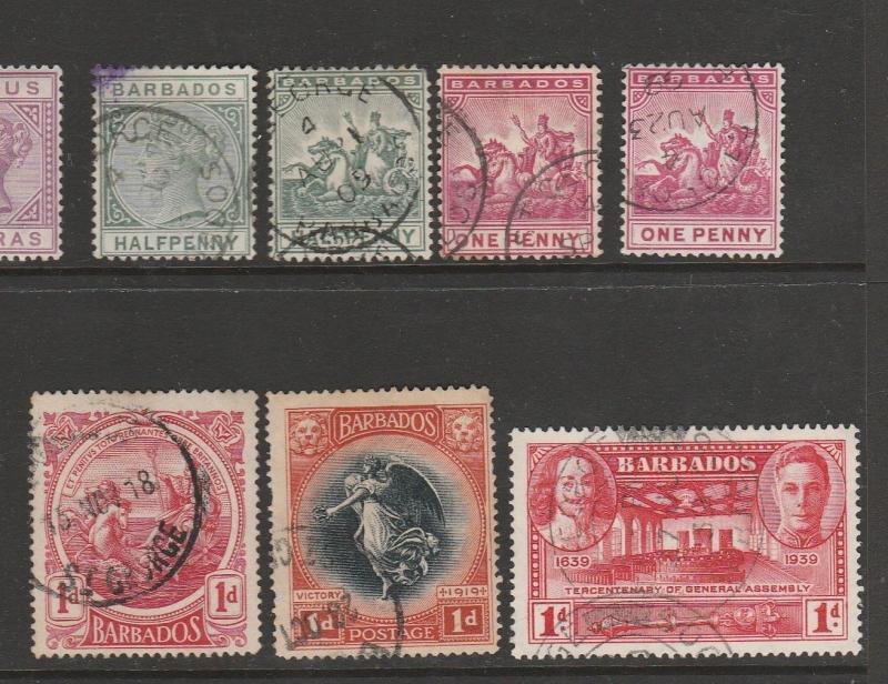 Barbados 7 pre QE2 stamps, pmk St George as shown