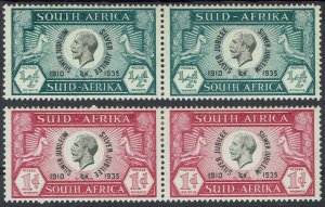 SOUTH AFRICA 1935 KGV SILVER JUBILEE ½D AND 1D PAIRS CLEFT SKULL VARIETY