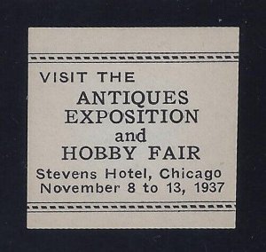 1937 Antique Exposition and Hobby Fair Cinderella Poster Stamp MNH 