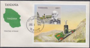 TANZANIA Sc # 667 FDC S/S, RAILWAYS of the WORLD,JACOB'S LADDER in NEW HAMPSHIRE