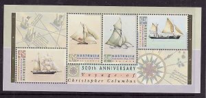 Australia-Sc#1252a- id7-unused NH sheet-Sailing Ships-1992-