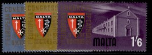 MALTA QEII SG318-320, 1964 catholic doctors congress set, NH MINT.