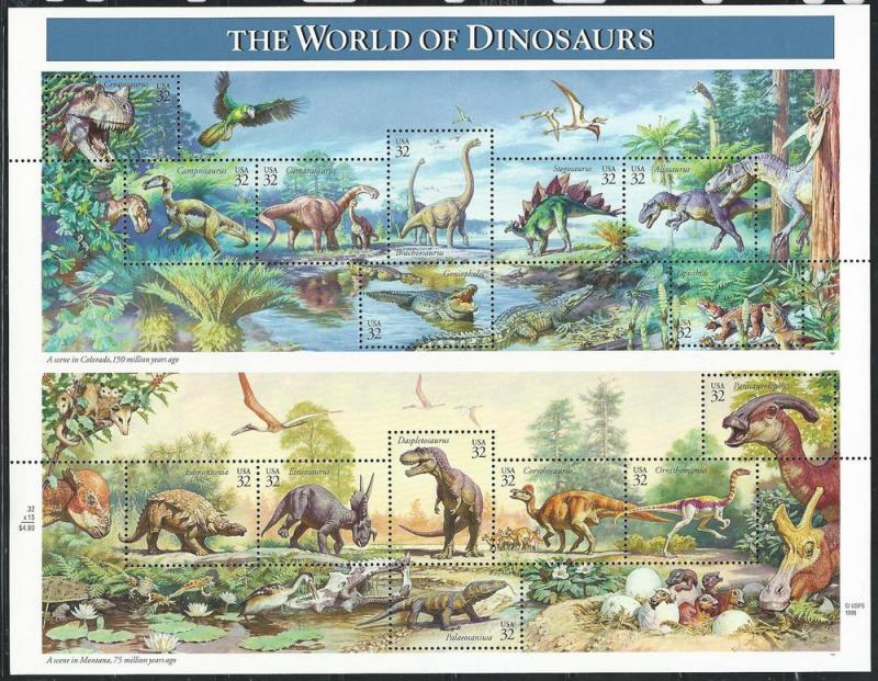 US 3136 Dinosaurs 1997 s/s of 15 mnh